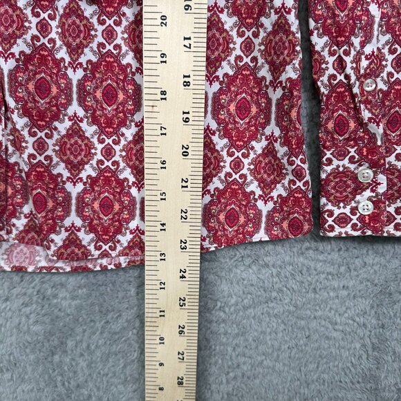 Lands' End No Iron Blouse Burgundy & White Paisley Supima Cotton Size 8 - Picture 9 of 11